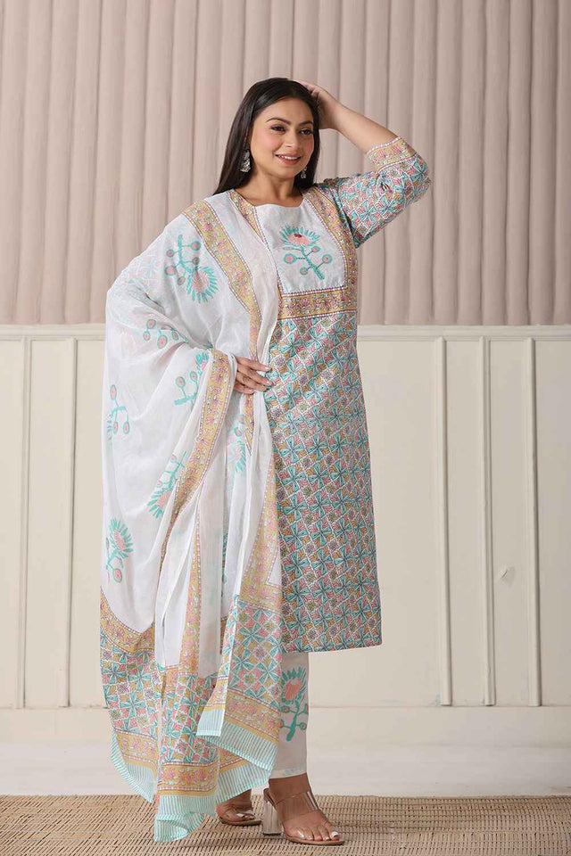 Multi-Color Ethnic Motifs Pure cotton Kurti Pant Set