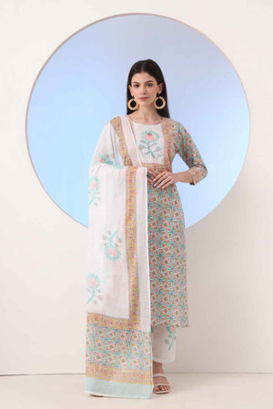 Multi-Color Floral Printed Cotton Kurti Pant Set