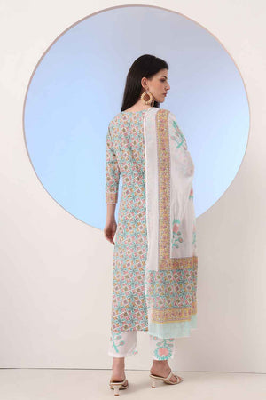 Multi-Color Floral Printed Cotton Kurti Pant Set