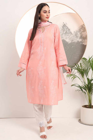 Pink Floral Print Cotton Kurti Pant Set