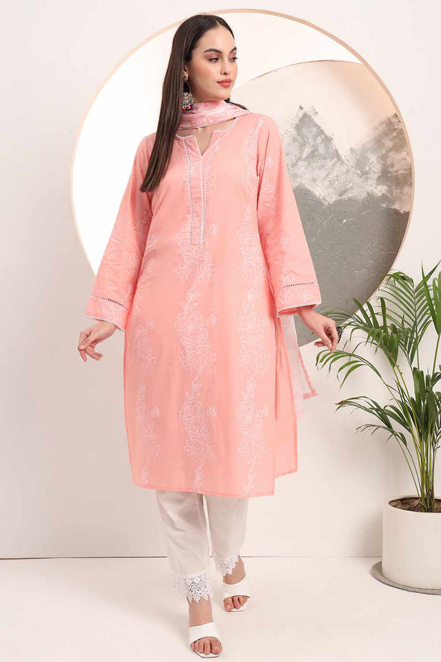 Pink Floral Print Cotton Kurti Pant Set
