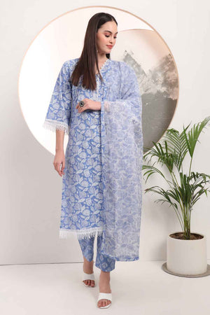 Blue Floral Printed Cotton Kurti Pant Set