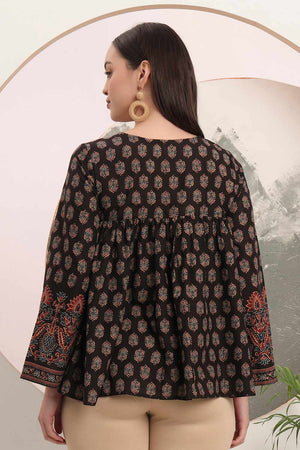 Black Ethnic Motifs Printed Cotton Tops & Tunics