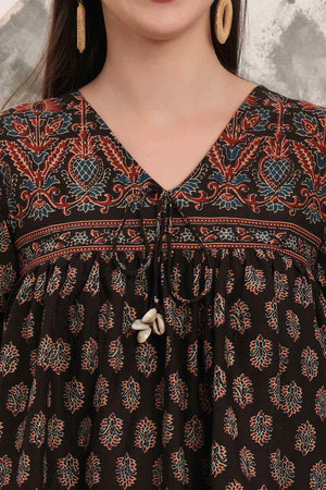 Black Ethnic Motifs Printed Cotton Tops & Tunics