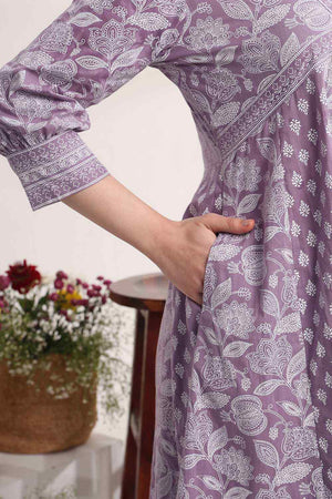 Violet Ethnic Motifs Printed Cotton Kurti Pant Set