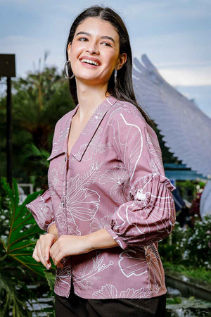 Violet Floral Printed Linen Tops