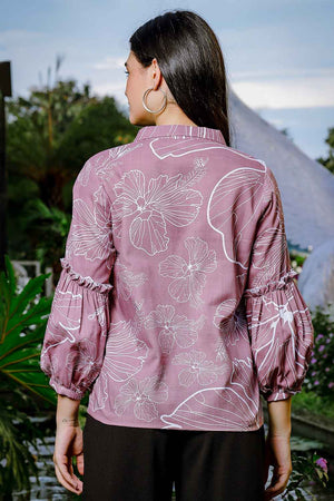 Violet Floral Printed Linen Tops