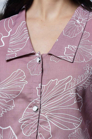 Violet Floral Printed Linen Tops