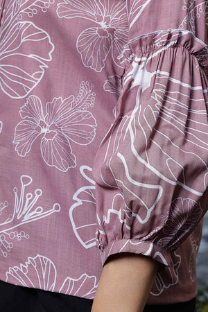 Violet Floral Printed Linen Tops