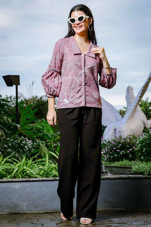 Violet Floral Printed Linen Tops