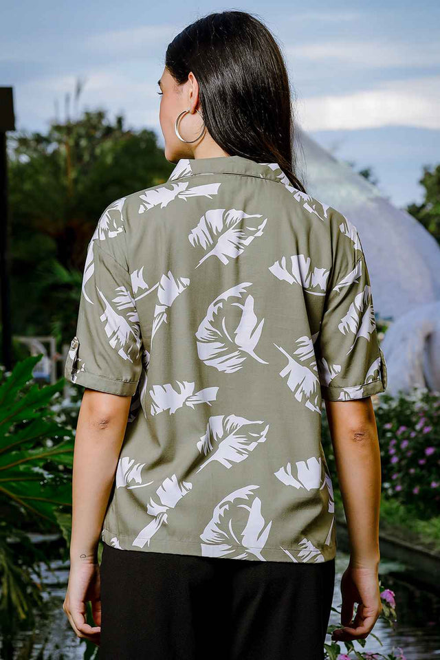 Green Leaf Printed Liva Tops