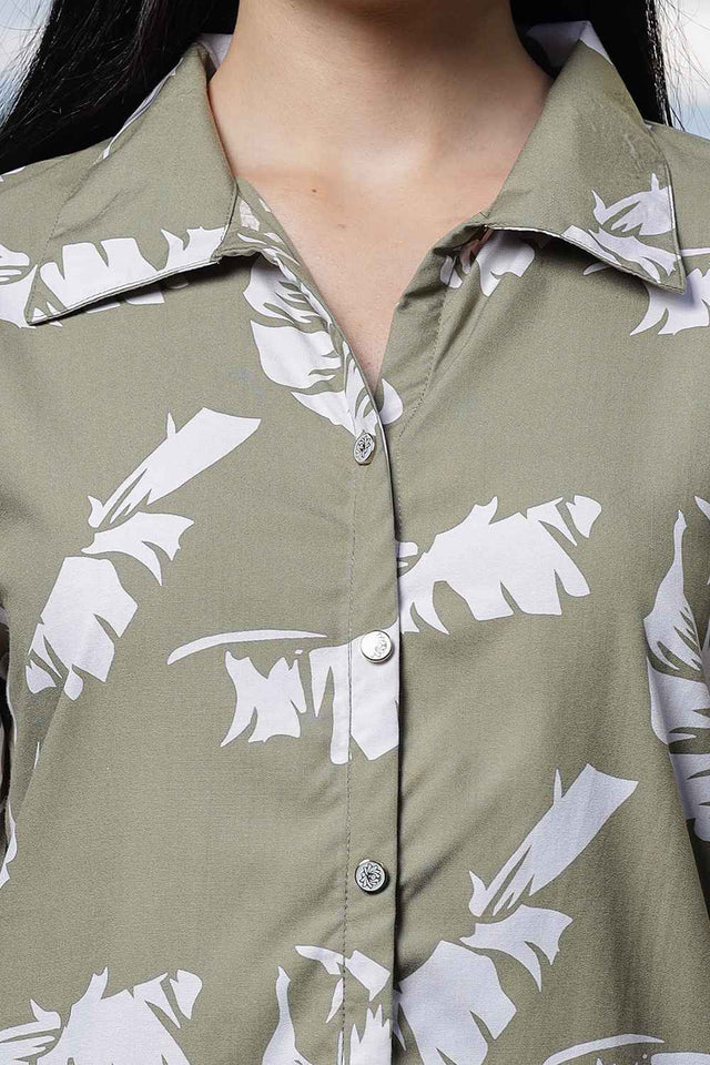 Green Leaf Printed Liva Tops