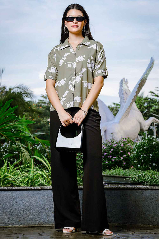 Green Leaf Printed Liva Tops