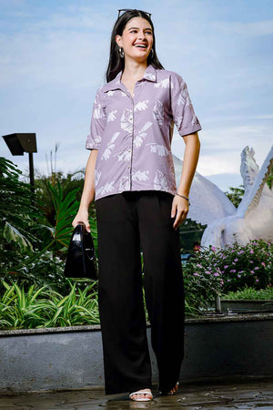 Violet Leaf Printed Liva Tops (6175TOPPR)