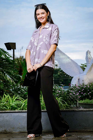 Violet Leaf Printed Liva Tops (6175TOPPR)