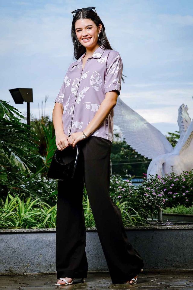 Violet Leaf Printed Liva Tops (6175TOPPR)