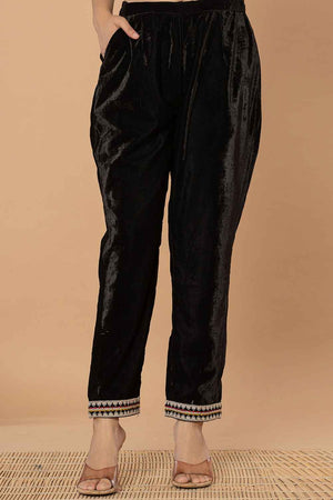 Black Solid Embroidered Velvet Kurti Pant Set (6185SKDBK)