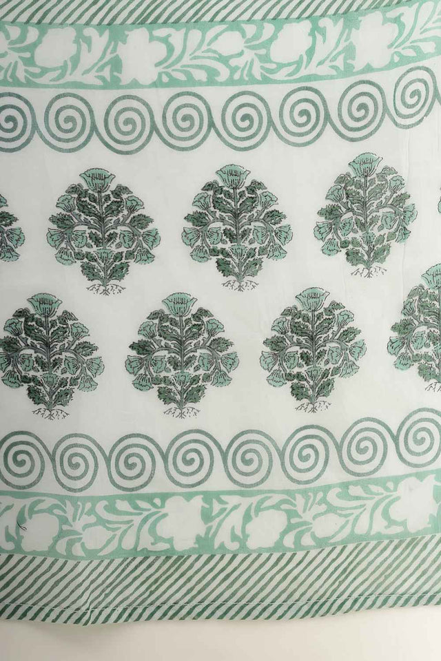 Green Floral Printed Cotton Kurti Pant Set