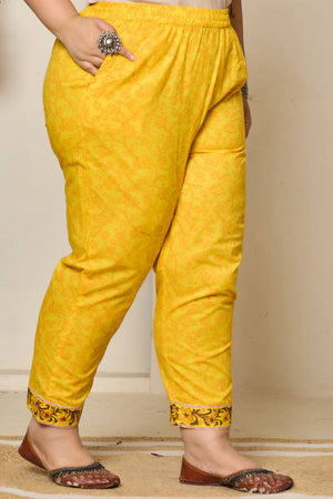 Yellow Floral Printed Cotton Straight Cut Suit Set