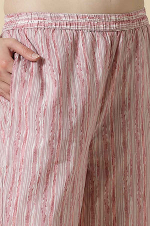 Pink Floral Printed Cotton Kurti Pant Set