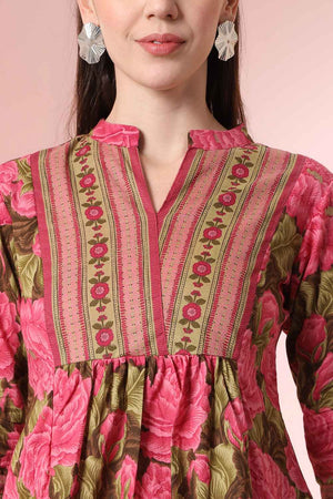 Pink Floral Printed Pure Cotton Tops