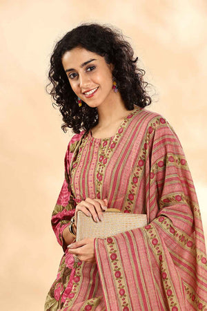 Pink Floral Printed Cotton Anarkali Suit Set