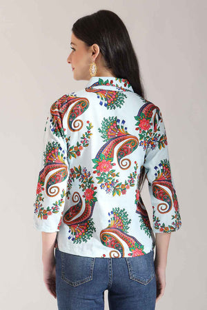 Blue Paisley Printed Pure Cotton Tops