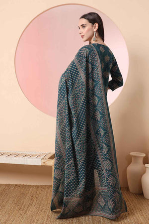 Green Floral Printed Cotton Kurti Pant Set