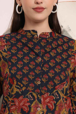 Blue Floral Printed Pure Cotton Tops