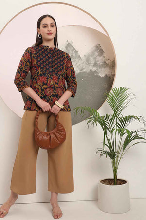 Blue Floral Printed Pure Cotton Tops