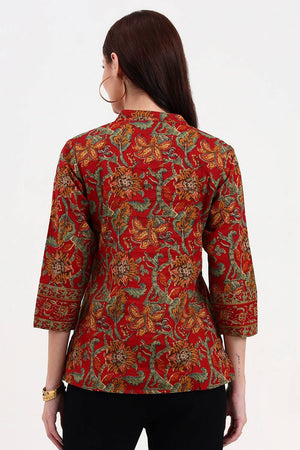 Red Floral Printed Cotton Tops & Tunics