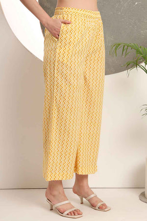 Yellow Floral Printed Cotton Kurti Palazzo Set