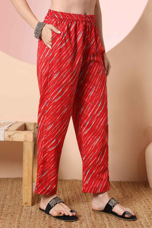 Red Floral Printed Cotton Kurti Pant Set