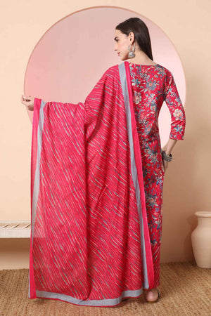 Pink Floral Printed Cotton Kurti Pant Set