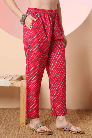 Pink Floral Printed Cotton Kurti Pant Set
