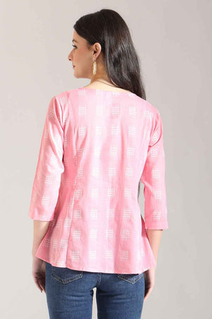 Pink Geometric Printed Pure Cotton Tops