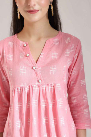 Pink Geometric Printed Pure Cotton Tops