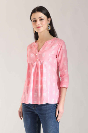 Pink Geometric Printed Pure Cotton Tops