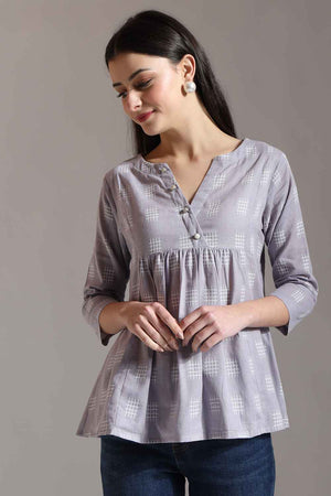 Violet Geometric Printed Pure Cotton Tops