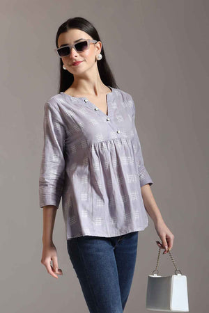 Violet Geometric Printed Pure Cotton Tops