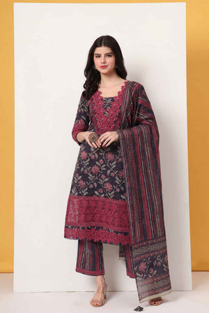 Violet Floral Printed Cotton Kurti Pant Set