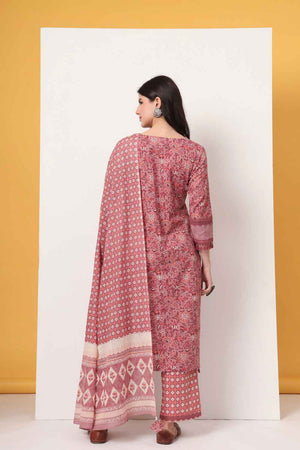Pink Floral Printed Cotton Kurti Pant Set