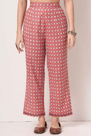 Pink Floral Printed Cotton Kurti Pant Set