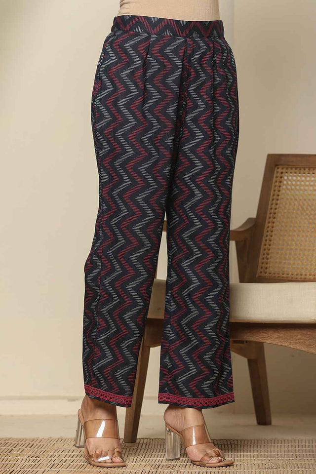 Blue Floral Printed Cotton Kurti Pant Set