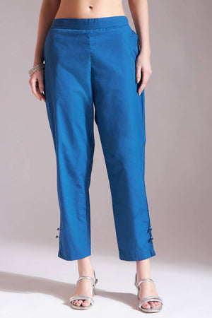 Blue Embroidered Cotton Straight Cut Suit Set