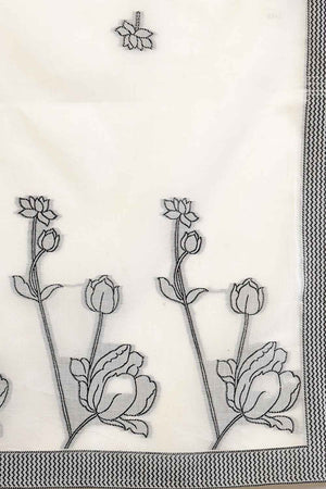 White Floral Printed Cotton Kurti Pant Set