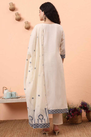 White Printed Cotton Kurti Pant Set