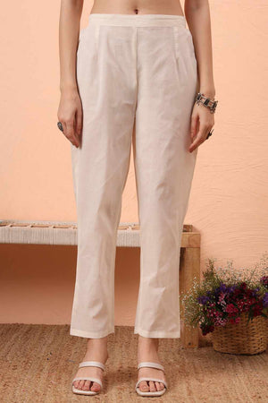 White Printed Cotton Kurti Pant Set