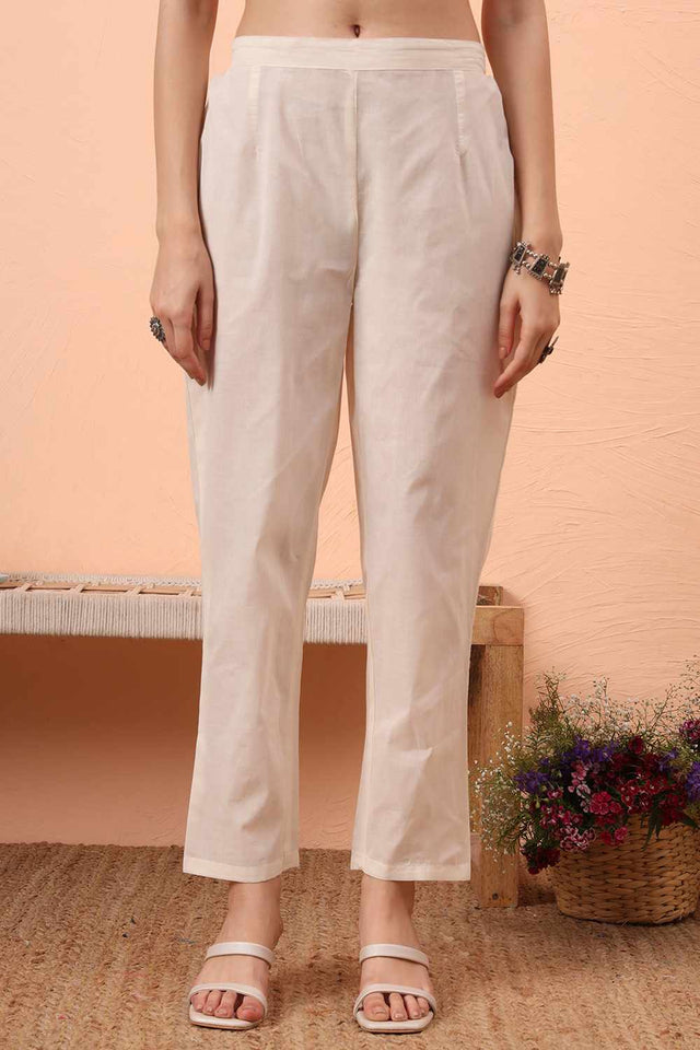 White Printed Cotton Kurti Pant Set