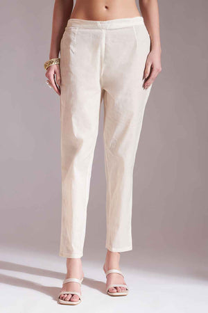 White Solid Cotton Kurti Pant Set (6338SKDWH)